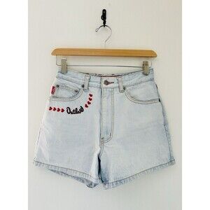 Vintage Outlaw Jean Shorts sz 7 Women’s Denim Hearts 90s Y2K Biker Light Wash